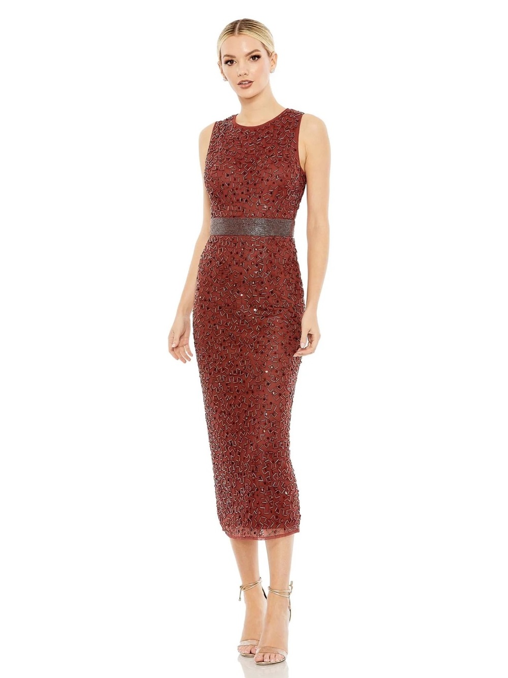 Mac Duggal Burgundy Beaded Midi Dress Size 4 NWT Cocktail Wedding Evening